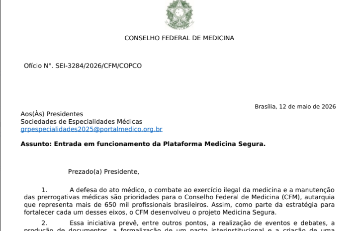  Entrada em funcionamento da Plataforma Medicina Segura.